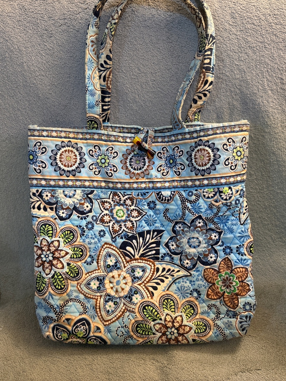 Vera Bradley Blue Floral Quilted Tote with Multicolor Accents